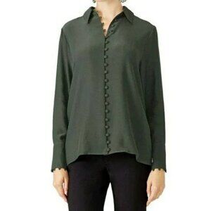 C/Meo Collective Green Silk Crepe Substance Button Front Shirt Size Small Top
